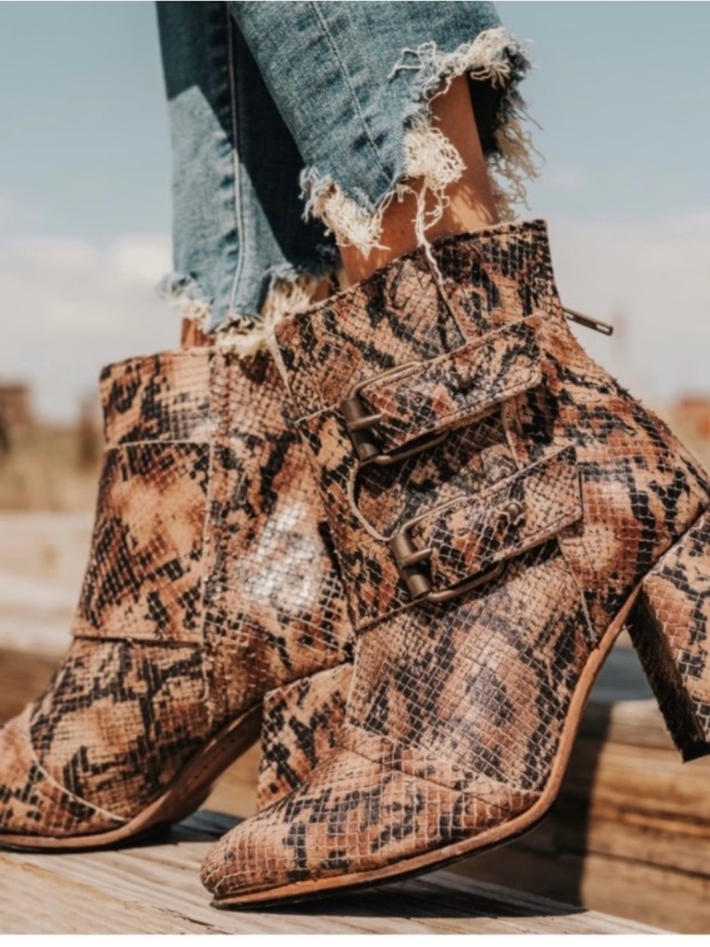 Freebird Joey booties in a brown snake womens size 7